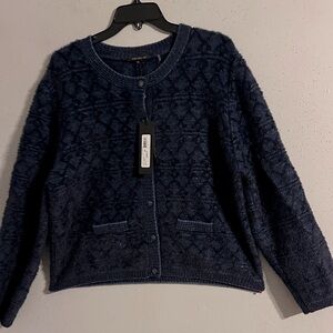 KOBI HALPERIN Navy Blue Textured Cardigan button front NWT